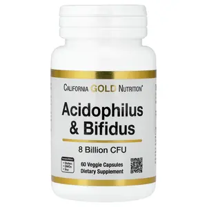 California Gold Nutrition Acidophilus and Bifidus, Probiotic Blend with Lactobacillus acidophilus, Bifidobacterium lactis, and Bifidobacterium longum, 60 Veggie Capsules