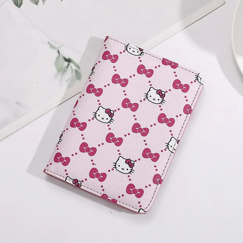 Sanrio Hello Kitty Passport Holder Cute Cartoon PU Leather Travel Document Wallet Multi‑Slot Card Organizer for Vacation Business Trip Kawaii Travel Accessory Gift for Girls Teens