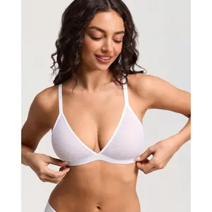 Women's Sheer Mesh Triangle Bralette Unlined Wireless Plunge Bra Dot Sheer Mesh