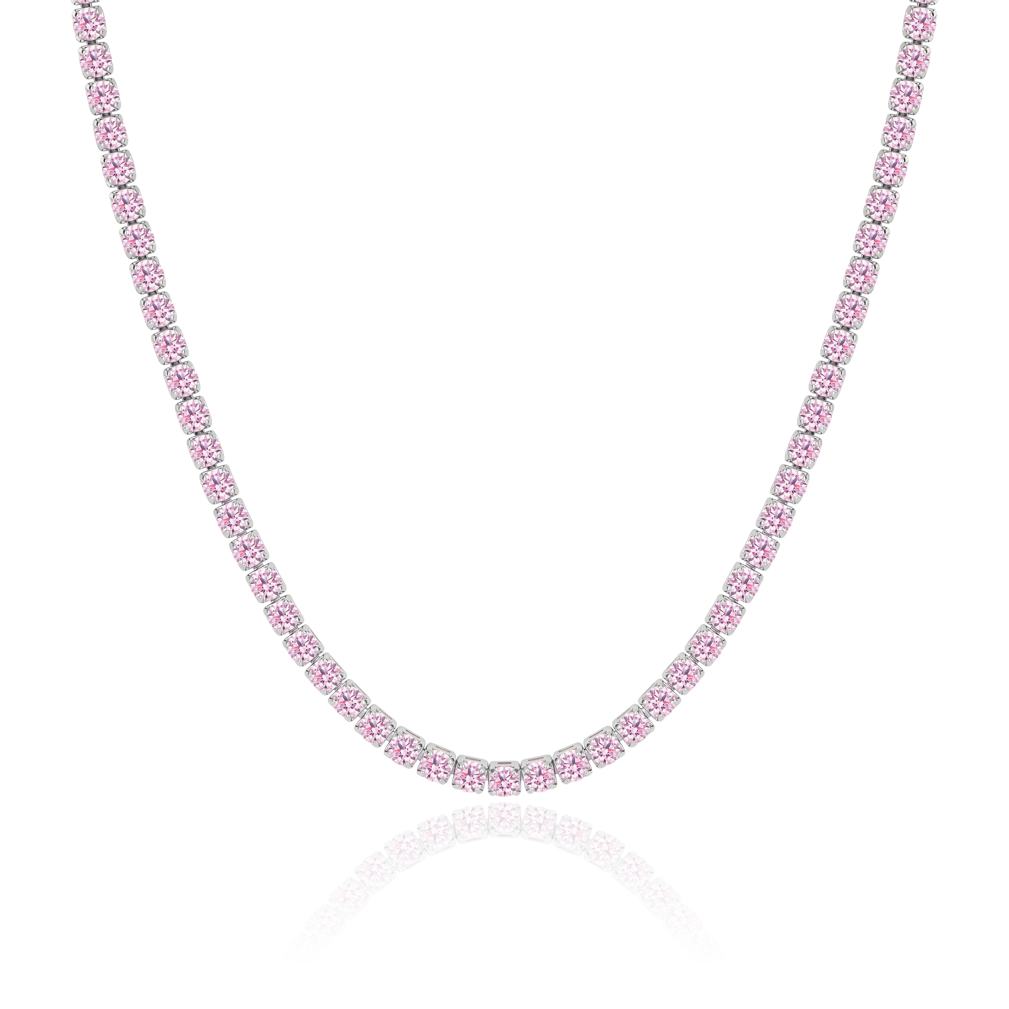 Aprilery Women's Pink Tennis Necklace Sparkling Round Stone Accents Sleek Tone Setting Minimalist Statement Design Perfect for Evening Events Party Looks On-Trend Fashion Accessory