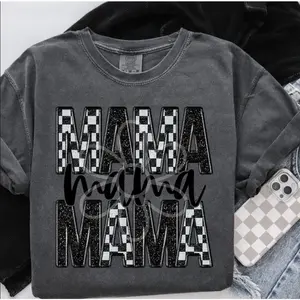 Checker & Faux Glitter ‘Mama’ Completed Tee Top Womenswear newt shirt Sweatshirt, Hoodie, Comfort Colors 32PK