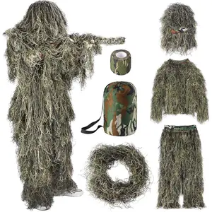 Ghillie Suit 5 in 1 for Men & Kids Dry Grass Polyester Polypropylene Jacquard Hood Pant Carrier Camo Tape Weapons Set Conspirational fortis xw