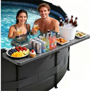 Pool Bar for Above Ground Pool, Pool Side Table with 49"*9.6" Rust-Free ABS Top, Fits 4.4" or Less Top Rail, Holds 110 lbs, Upgrade Swim-Up Portable Poolside Bar Accessories for Frame Pools