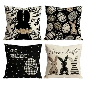 Black & White Easter Bunny Throw Pillow Covers Set of 4 | Buffalo Check Eggs Spring Decor for Sofa Couch 0209YA Bedroom Decorative Accessories