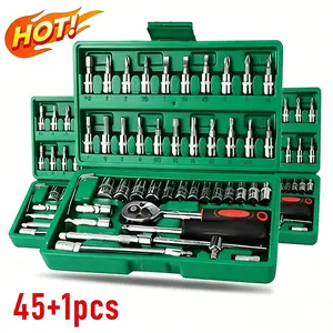 46/53 Pieces 1/4 inch Drive Socket Ratchet Wrench Tool Set, CR-V&S2, 4-14MM, Torx&Hex Bit Socket Set and Extension Bar for Auto Repairing and Household, with Storage Case Heavy Duty Hardware,#TikTokShopBacktoSchool#Black Friday holiday warm-up