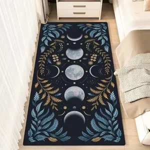 1pc Moon Phase Botanical Pattern Fluffy Minimalist Area Rug, Polyester 100% Flannel Carpet, Non-Slip Rectangle Floor Mat for Living Room, Bedroom, Kitchen, Office, Entryway, Bedside Rug | Washable, Holiday Gift Ready Carpet Mat