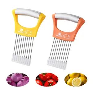 2-Pack Stainless Steel Onion Slicer Holder with Safety Cover | Dishwasher Safe | Includes Tomato & Vegetable Storage | Vibrant Orange & Yellow Colors