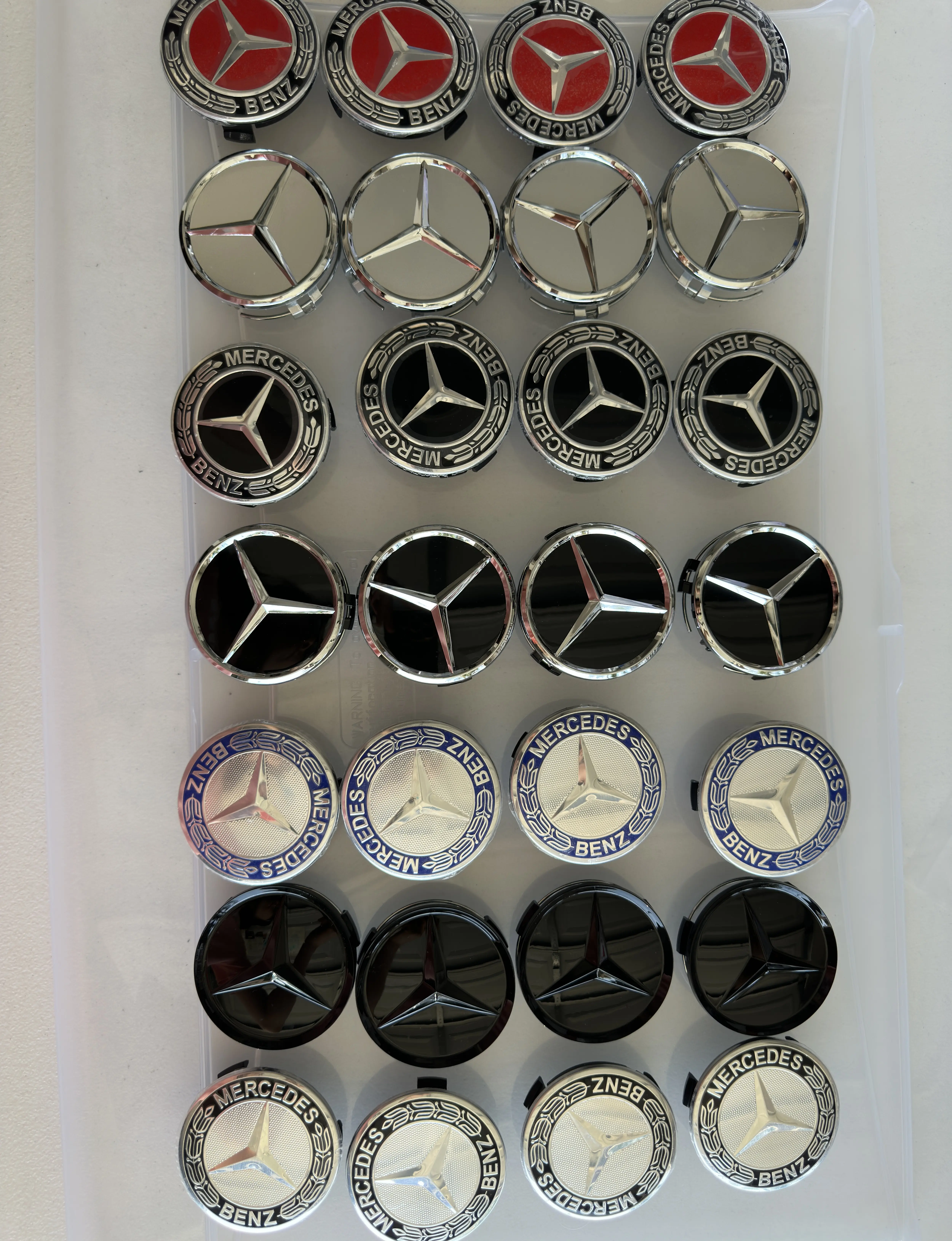 Set of 4PCs Mercedes Benz Wheel Center Hub Caps Star Wheat Laurel Wreath Logo Emblem Black Blue Chrome Red 75mm