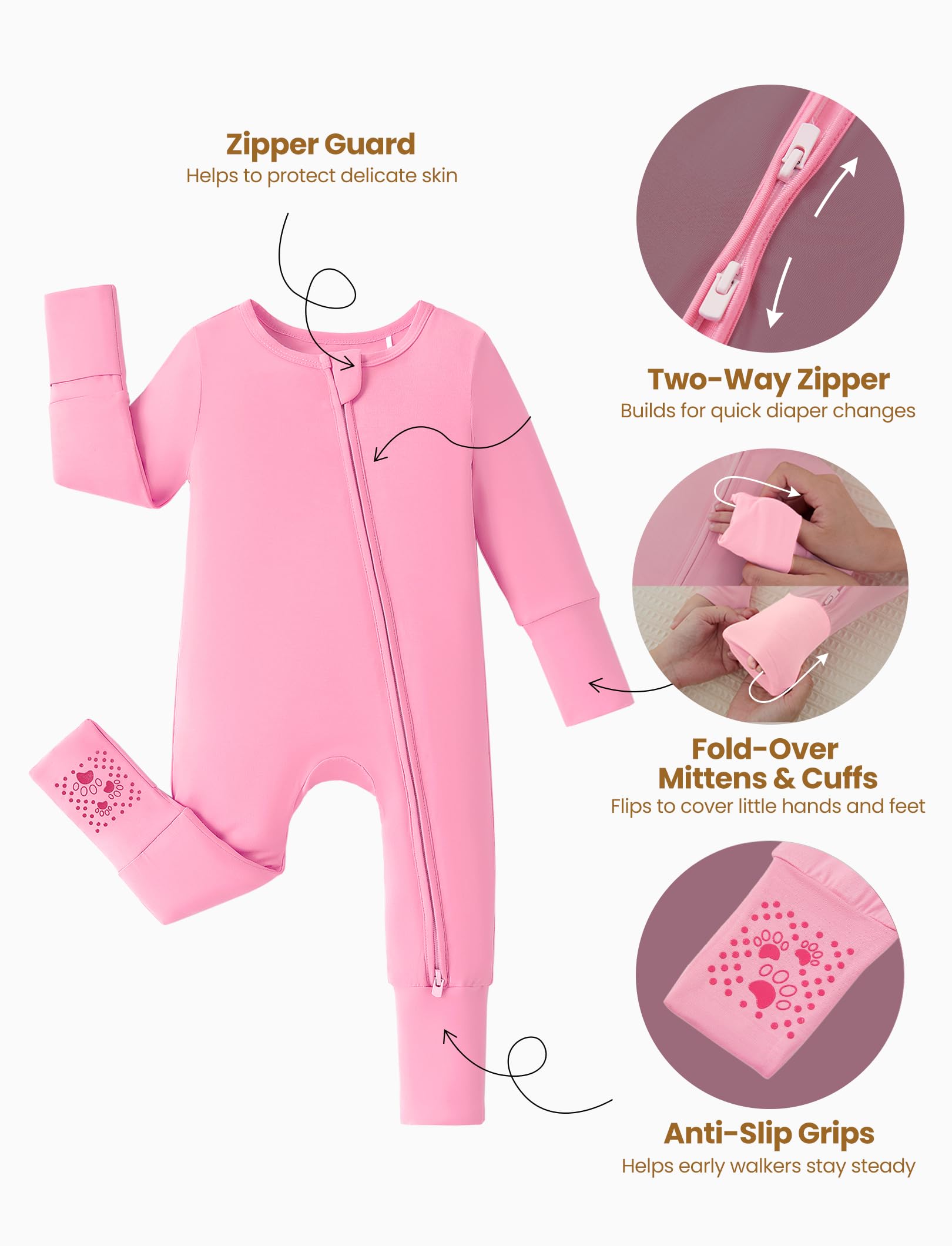PATPAT Baby Footie Romper, Viscose from Bamboo, Long Sleeve, 2-Way Zipper, Fold-Over Mittens, Cuffs & Anti-Slip Grips Toddler Outfit Baby Clothing，SprIngGIowUp ,RefreshedLook
