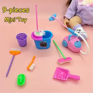 9-Piece Miniature Housekeeping Set, Includes Mop, Broom, Brush, Bucket, Random Colors, Safe PVC Material, Non-Toxic, Suitable for Kids Under 12