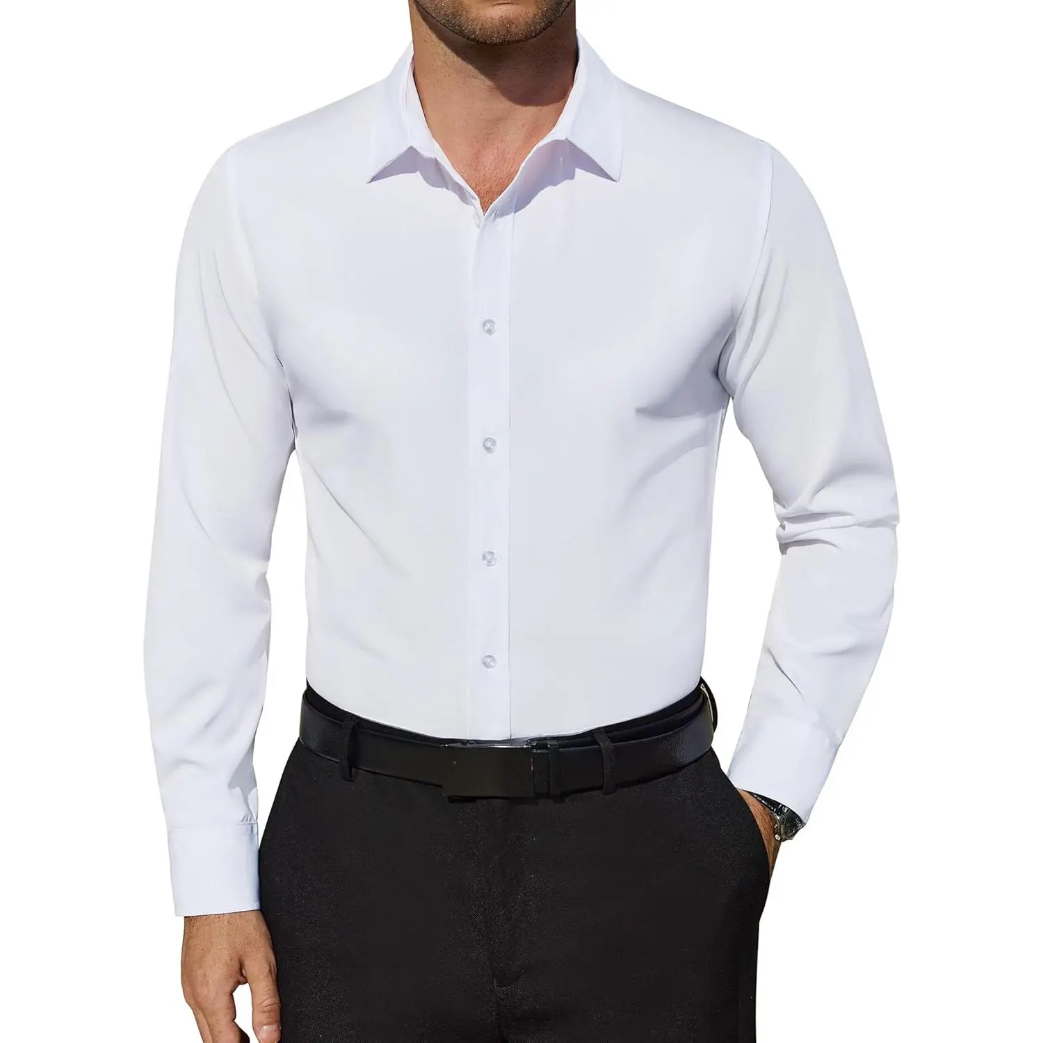 Lion Nardo Slim Fit Dress Shirts for Men Stretch Stain Proof Long Sleeve Wrinkle Free Button Down Shirt Business Formal Shirt