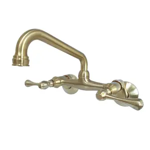 Kingston Brass 6-Inch Adjustable Center Wall-Mount Kitchen Faucet, Corrosion Resistant Solid Brass Kitchen Tap, Brushed Finish, Corrosion Resistant Kitchen Taps, Solid Brass Kitchen Taps