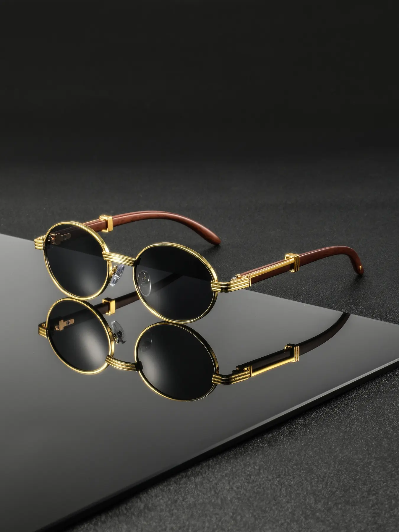 Men's Vintage Round Metal Frame Sunglasses Uv400 Protection, Imitation Wood Design for Street Style Photography Daily Wear, Trendy Vintage Sunglasses, Stylish Glasses, Trendy Fashion Shades