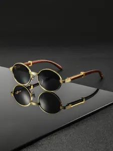 Men's Vintage Round Metal Frame Sunglasses Uv400 Protection, Fashionable Imitation Wood Design for Street Style Photography Daily Wear, Trendy Vintage Sunglasses, Trendy Casual Sunglasses, Stylish Glasses