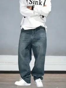 Men's Cotton Wide-Leg Denim Jeans - Oversized, Baggy Loose-Fitting Menswear Skater Trousers for Casual Hip Hop Streetwear, Pair with Chunky Sneakers,summerwins