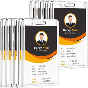 KTRIO 10 Pack Heavy Duty 2-Card Badge Holder, Clear Acrylic ID Card Holder with Easy Access Thumb Hole, Hard Plastic ID Badge Holder for Student, Nurse and Office - Vertical