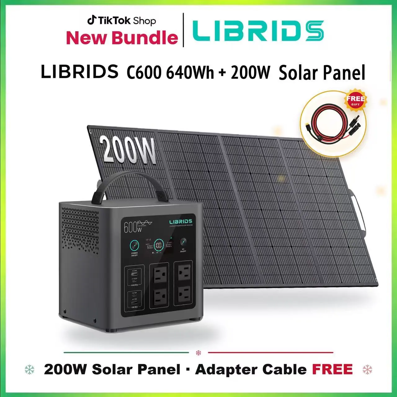 LIBRIDS C600 Portable Power Station & 200w solar panel for Home Backup,Camping ,Outages, Solar Generator,640Wh LiFePO4 Battery 8 Ports Ultra-Fast 0-80% Charging in 1Hr,Emergency Supply,Travel RVs Emergencies Gas Generator Alternative Charging Rechargeable