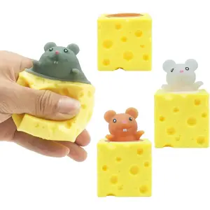 3PCS Animal Squishes Toys, Squirrel Pop-up Toys in Cottage Cheese, Cute Mice Squeeze Toys for Kids ,Mouse Pop Up Fidget Toys ，Cheese Squirrel Cup Fidget Toys for Adults Anxiety ADHD