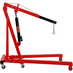 2 Ton Red Hydraulic Engine Hoist, Heavy Duty Foldable Cherry Picker with 6 Swivel Casters & 4 Adjustable Boom, Garage Shop Crane for Truck SUV Engine Removal