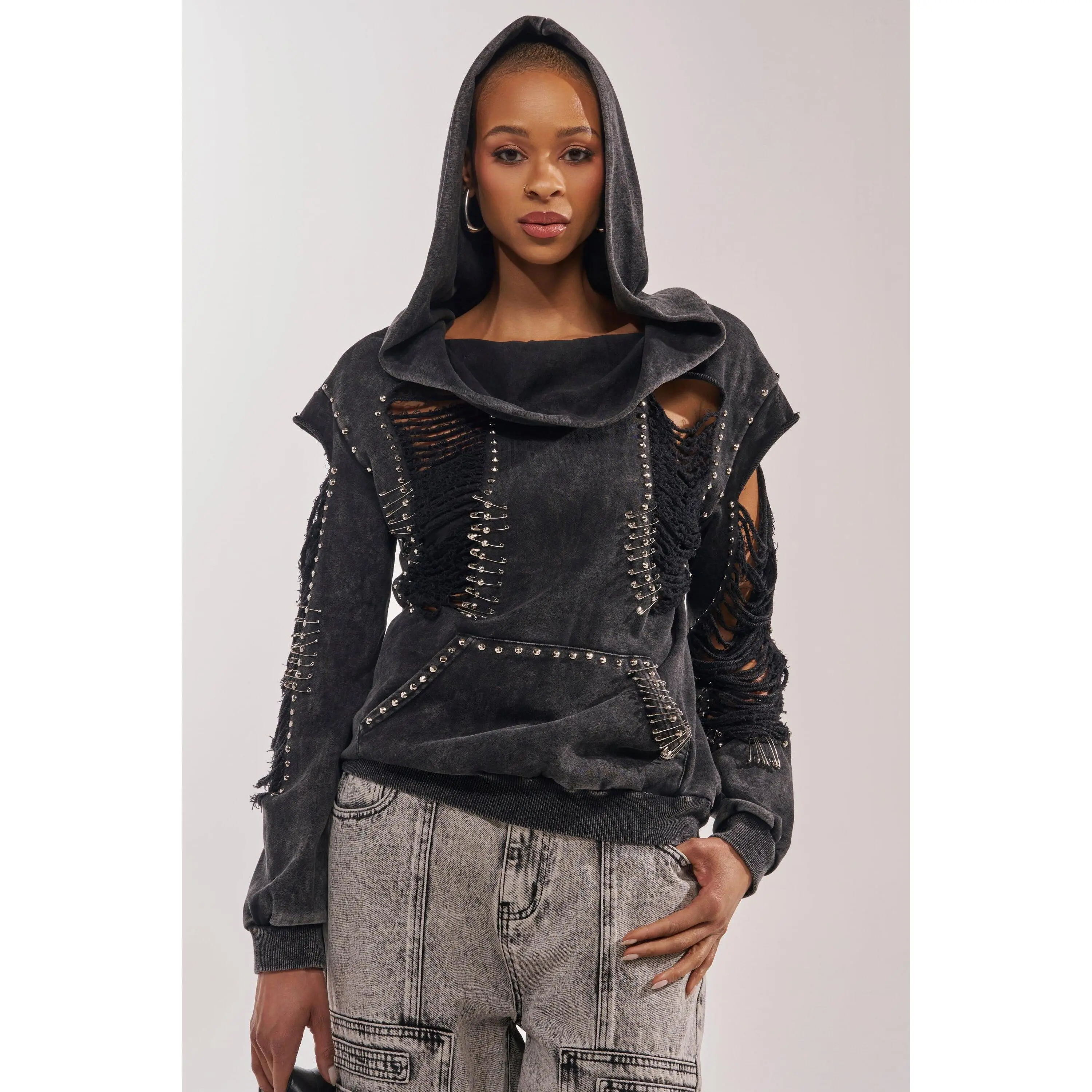 ALL TORN UP DISTRESSED OFF THE SHOULDER SWEATSHIRT