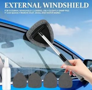 Windshield Cleaning Tool, Car Interior Window Cleaning Kit with Extendable Handle & 3Microfiber Pads, Auto Inside Glass Wiper Kit for Car & Home Windows