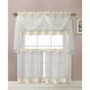 Victoria Classics Linen Leaf 4 count Kitchen Curtain Set (Beige)