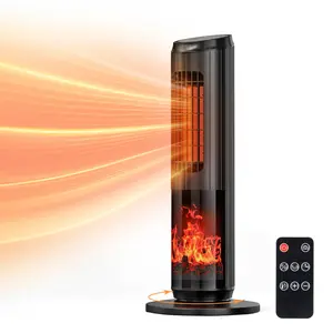 1500W Electric Space Heater w/Remote & 3D Flame, 25" Portable Tower Heater w/Oscillating, Timer, Adjustable Thermostat, Tip-over & Overheat Protection for Indoor Bedroom Living Room Office