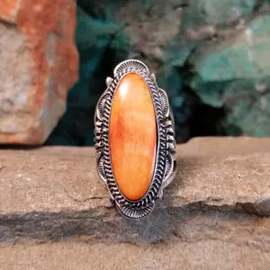 Orange Spiny Oyster Shell Ring by Will Denetdale GJ-RNG-0125 Size 7.75