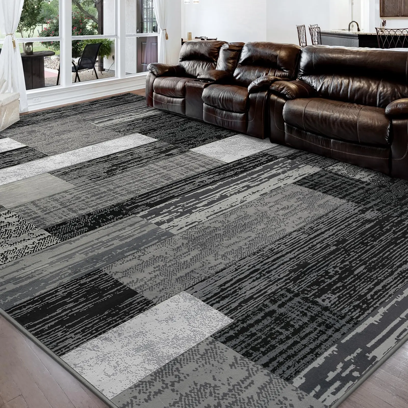 Rockwood Collection 6x9 Ft Grey Modern Geometric Patchwork Large Area Rug - Plush Underfoot Machine Washable Home Decor Rug for Living Room Decor, Bedroom Aesthetic, Indoor Use, Home Decor Rugs, Modern Abstract Rug