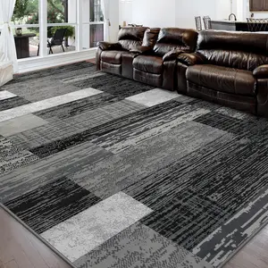 Large Area Rugs,Modern Geometric Patchwork Floor Decor for Bedroom Aesthetic Carpet, Rockwood Collection, Indoor Rugs for Living Room, Dining Room, Nursery, Office, Machine Washable Rug,6x9 Ft Grey