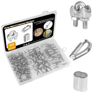 20 count M3 Stainless Steel Wire Rope  Clip Clamp, 20 count M3 Stainless Steel Thimble,20pcs M3  Crimping Loop for 1/8" Diameter Wire Rigging Tent Rope Guard Railing System