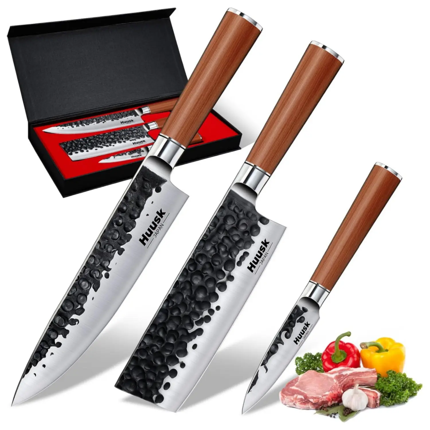 Huusk Knives Kitchen Knife Set of 3, Professional Chef Knives Set for Kitchen, Sharp Cooking Knife Set, Gift for Men