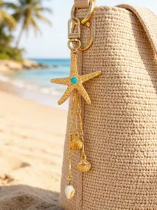 Alloy Star Pendant, Shiny Resin Charm Keychain, Shell Crab Fringe Keyring, Women's Fashion Accessory, Gift Idea