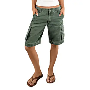 Flamingals Solid Flap Pocket Mid Rise Bermuda Shorts Womenswear Stretchy 11.4" Inseam Flamingals Solid Flap Pocket Mid Rise Bermuda Shorts Womenswear Stretchy 11.4" Inseam