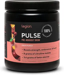 Pulse Pre Workout Supplement – Natural Nitric Oxide Preworkout Drink for Energy, Focus & Performance – Creatine-Free, Naturally Sweetened with Beta Alanine, Citrulline & Alpha GPC – All Natural Pre-Workout Powder – Fruit Punch Flavor – 255g