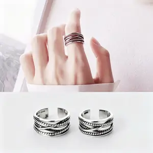 Boho Style  Open Thumb  for Women, Elegant Court Style Jewelry, Multi-Layer Braided Dainty Stacking , All-Season Gift Idea, Fashion , Bohemian Touch Retro Adjustable Ring