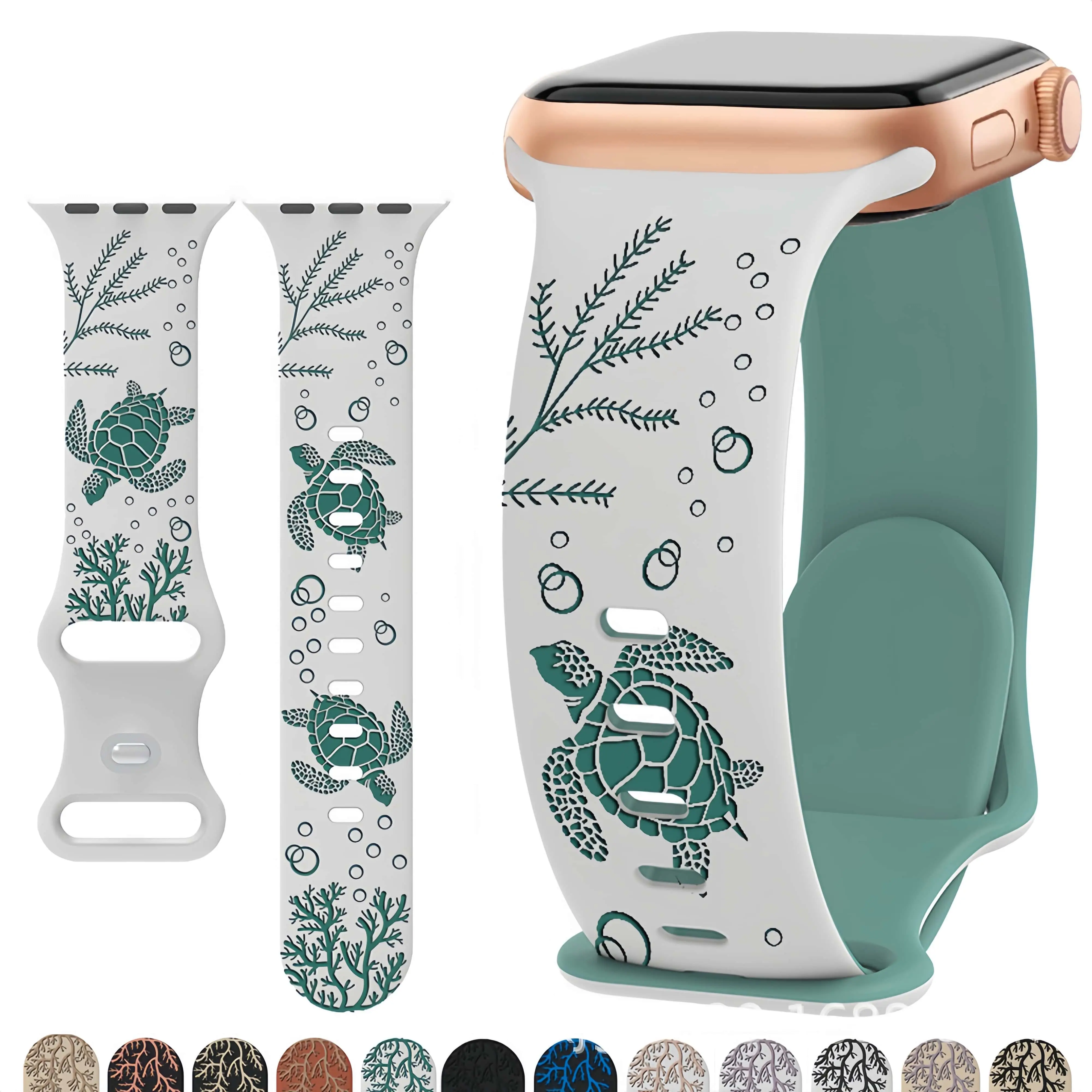 Cute Sea Turtle Apple Watch Band Two-Tone Engraved Waterproof Sport Strap For Series Ultra SE Smart Accessory Replacement Wearable Fashionable exquisite repair Slim