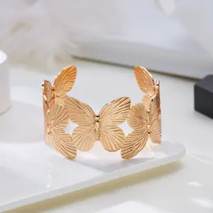 Golden Circle Wristband Elegant Butterfly, Flower Bracelet Fashion Trendy Christmas New Year Gift