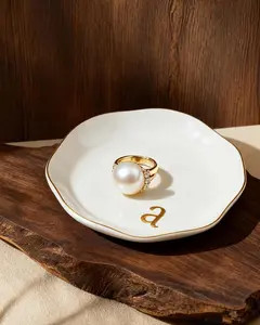 CulturaCraft Ceramic Jewelry Tray - Monogrammed Ring Dish Jewelry Holder Dish Room Decor, Personalized Engagement Wedding Gift Birthday Valentines Christmas Gifts for Women - Engraved Initial a Vanity