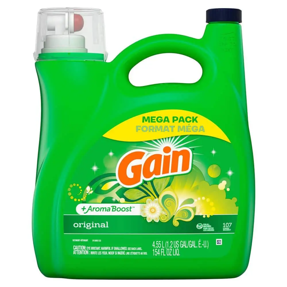 HE Baby Clothes Scented Liquid Laundry Detergent, Aroma Boost Original Scent, 6-Weeks Freshness, Alcohol-Free, Paraben-Free, 154 Fl. Oz., 107 Loads, Cleans Great, For High-Efficiency Machines, P&G Household Laundry Detergent