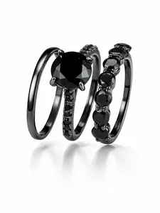 Gothic Diamond Ring Set for Women, Luxury Jewelry Gift for Girls, Elegant Rings, Perfect Ladies' Accessory