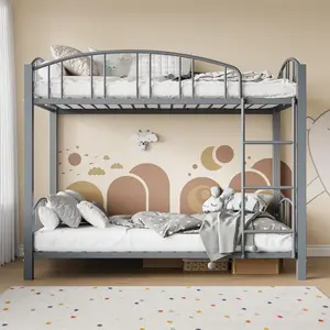 Garvee Twin Over Twin Frame with Arched Guardrail and Safety Ladder, Sturdy Steel Construction, No Box Season Needed, Available in Matte Gray, Durable and Secure Design