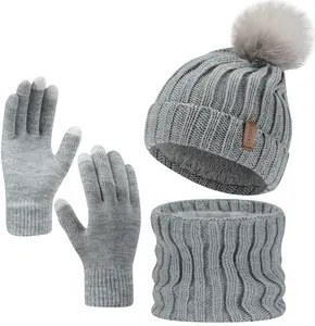 Women’s Winter Knit Beanie Hat Set – Warm Scarf and Gloves for Outdoor & Daily Use