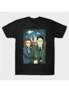 Fox Mulder Dana Scully "X-Files" American Gothic Antique Men's T-shirt Fun Summer Fashion Trend Loose Large High-quality Top Comfortable and Breathable Round Neck Pullover Short Sleeved Y2K Street Essential Fit Gift