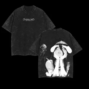 Albedo Overlord Anime Double Printed Vintage Washed Tee Unisex Oversize Anime Manga Washed Heavyweight Cotton T-shirt