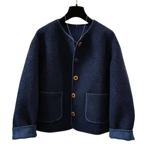 Korean Style Unique Temperament Round Neck Short Jacket Women Autumn Winter Fashion Loose Casual Coat Versatile Outerwear