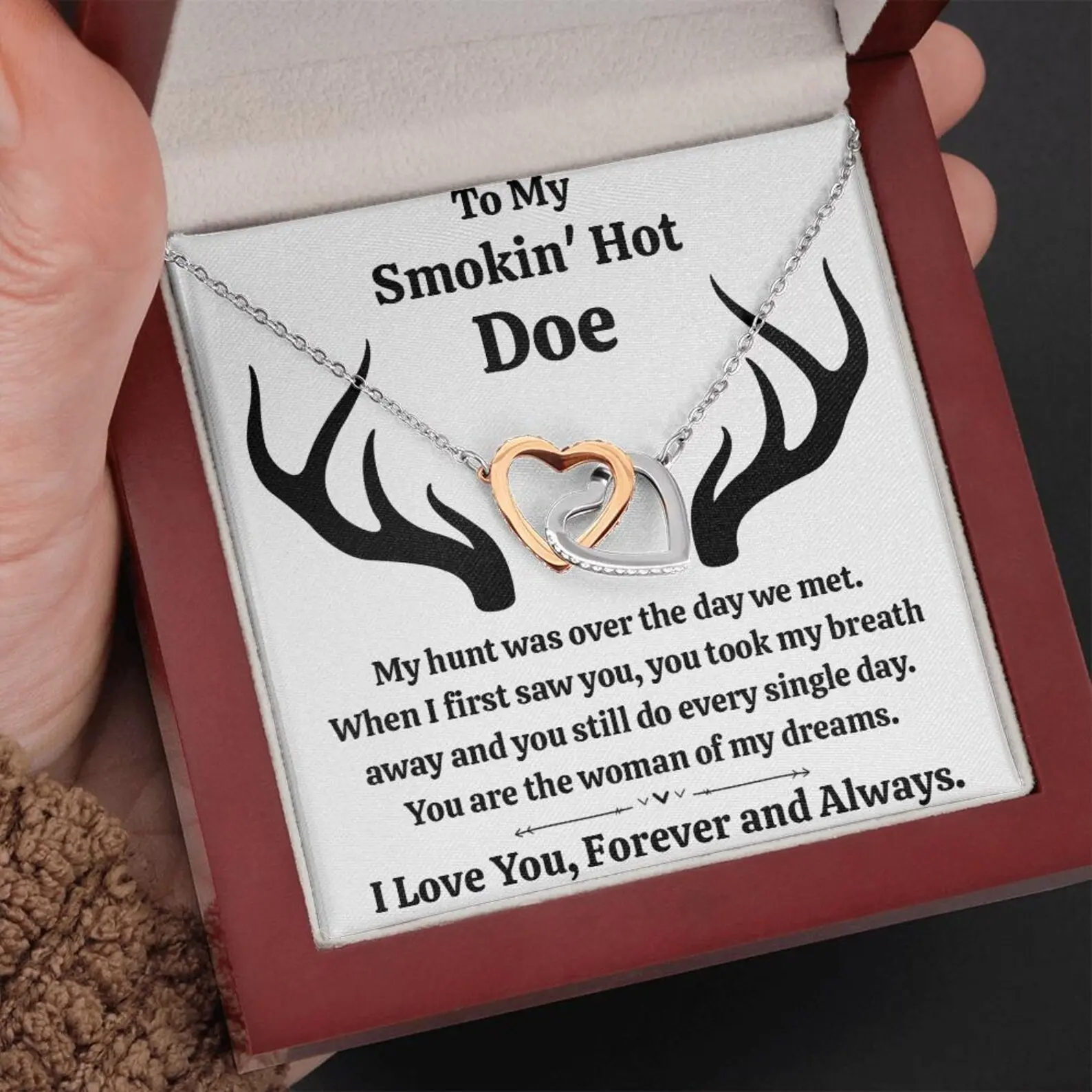 To My Smokin Hot Doe Necklace Funny Romantic Gift For Girlfriend Or Wife On Christmas Birthday Anniversary Necklace With Massage Card, To My Wife Soulmate Gifts Necklace Love Heart Pendant Christmas Gift Fashion Jewelry Women Necklaces