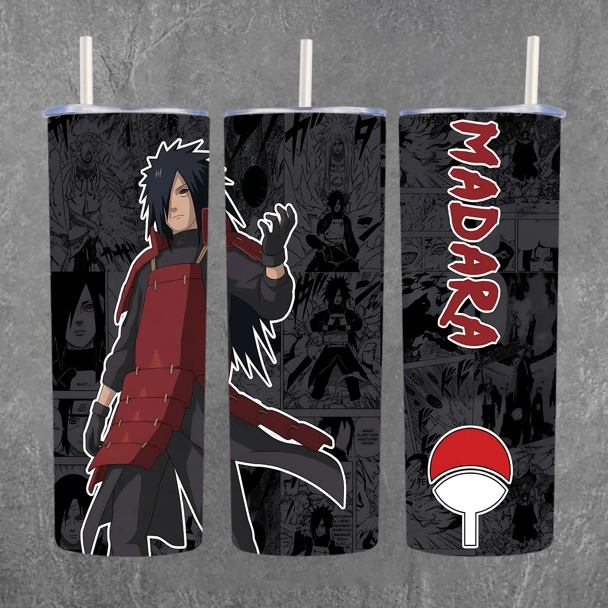 Madara Uchiha Printed 20oz Straight Cup Water Bottle, Naruto Stainless Steel Portable Travel Mug, Manga Insulated Cup With Lid, Handle & Straw, Gift For Anime Fans, Water Bottles