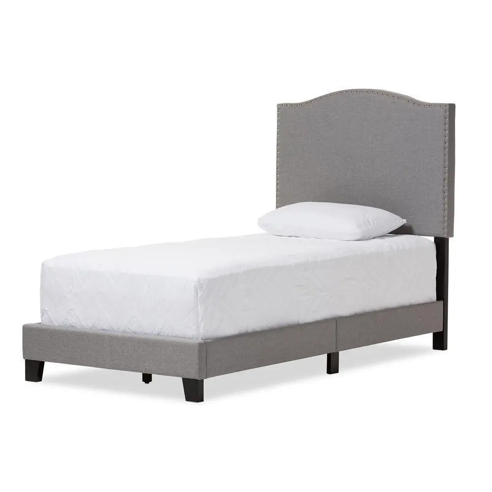 Benjamin Modern and Contemporary Grey Fabric Upholstered Twin Size Arched Bed with Nail Heads
