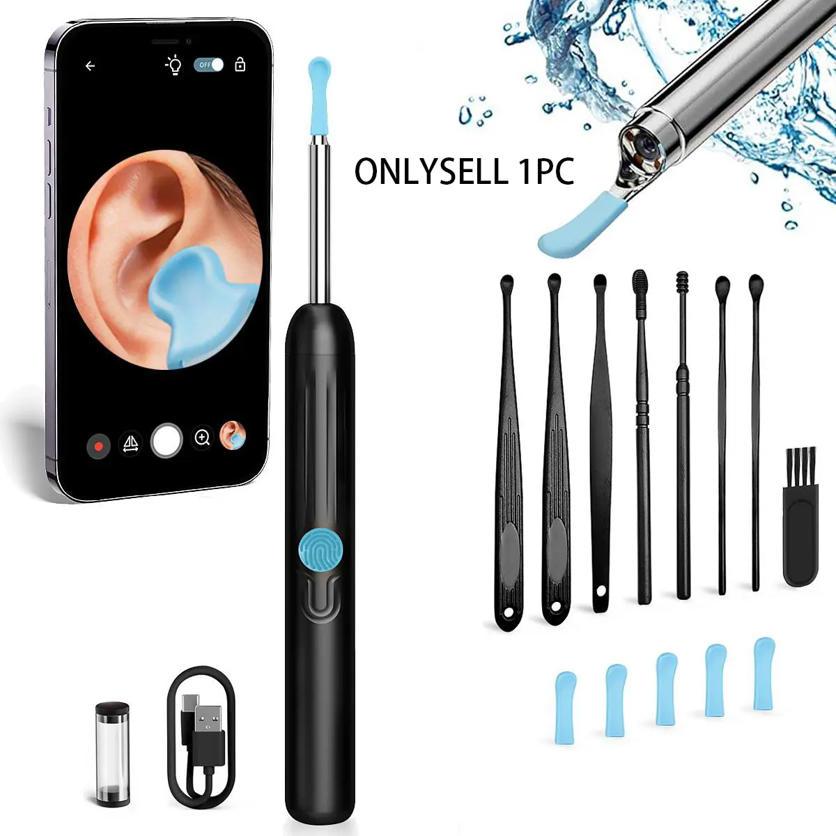 Ear Cleaner With Camera, Earwax Remover With 5 Spoons And 8 Earpick Tools, Earwax Remover With video camera, Rechargeable Earwax Remover For Adults, Earwax Removal Tool
